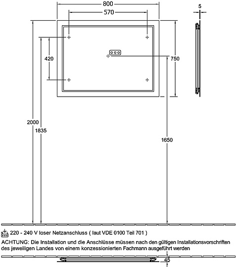 Villeroy & Boch Finion Зеркало, с настенным освещением 80x4,5x75h см G6008000