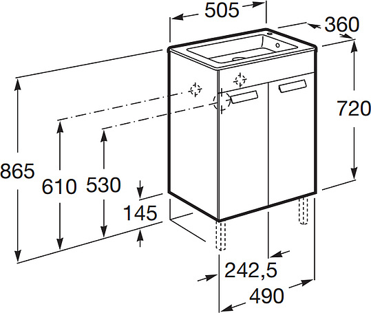 Roca Debba Тумба под раковину, напольная 50х36х86,5h см, 2 створки, ножки, цвет: венге ZRU9302709
