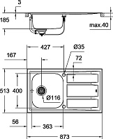 Grohe K400 Кухонная мойка из нержавеющей стали 87,3x18,5 см, с крылом, цвет: нержавеющая сталь 31568SD0