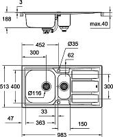 Grohe K400 Кухонная мойка из нерж. стали 98,3x18,8см, с крылом и доп. чашей, цвет: нержавеющая сталь 31569SD0