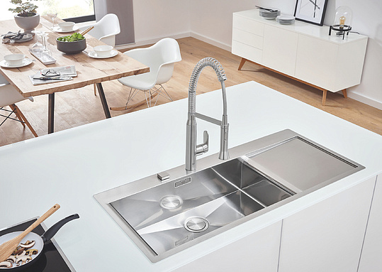 Grohe K1000 Кухонная мойка из нерж. стали 116x20 см, с крылом и доп. чашей, цвет: нержавеющая сталь 31581SD0