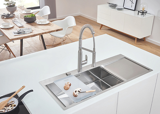 Grohe K1000 Кухонная мойка из нерж. стали 116x20 см, с крылом и доп. чашей, цвет: нержавеющая сталь 31581SD0