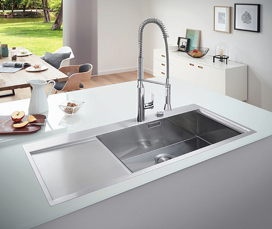 Grohe K1000 Кухонная мойка из нерж. стали 116x20 см, с крылом и доп. чашей, цвет: нержавеющая сталь 31582SD0