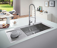 Grohe K1000 Кухонная мойка из нерж. стали 116x20 см, с крылом и доп. чашей, цвет: нержавеющая сталь 31582SD0