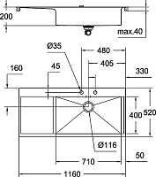 Grohe K1000 Кухонная мойка из нерж. стали 116x20 см, с крылом и доп. чашей, цвет: нержавеющая сталь 31582SD0