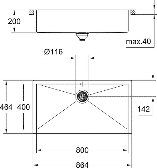 Grohe K700 Кухонная мойка из нержавеющей стали 86,6x20 см, с доп. чашей, цвет: нержавеющая сталь 31580SD0
