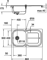Grohe K300 Кухонная мойка из нержавеющей стали 86x17,5 см, с крылом, цвет: нержавеющая сталь 31563SD0