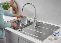 Grohe K400 Кухонная мойка из нержавеющей стали 86x18,5 см, с крылом, цвет: нержавеющая сталь 31566SD0
