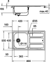 Grohe K400 Кухонная мойка из нержавеющей стали 86x18,5 см, с крылом, цвет: нержавеющая сталь 31566SD0