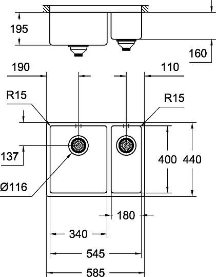 Grohe K700U Кухонная мойка из нержавеющей стали 58,5x19,5 см, с доп. чашей, цвет: нержавеющая сталь 31577SD0