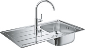 Grohe Bau Комплект: кухонная мойка K200 и смес. для мойки BauEdge 31367000, цвет: нержавеющая сталь 31562SD0