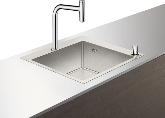 Hansgrohe C71 Кухонная мойка встраиваемая 1 чаша, смеситель, система слива 55x50 см, цвет: хром 43201000