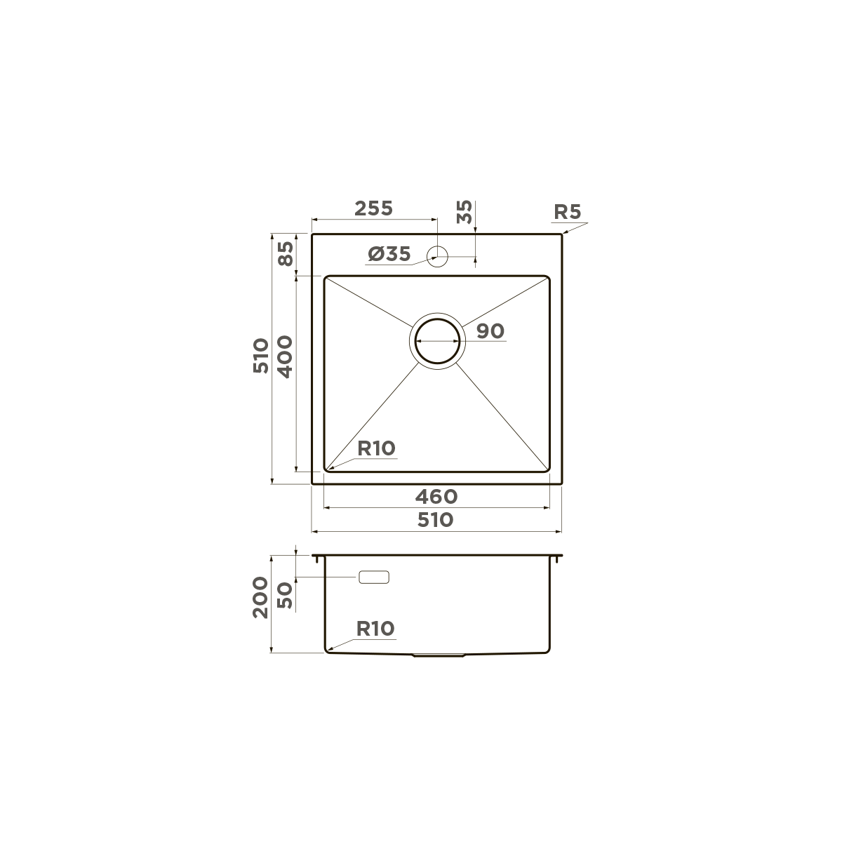Omoikiri Akisame 51-LG Кухонная мойка нерж. сталь 51x51 см, цвет: светлое золото 4973439