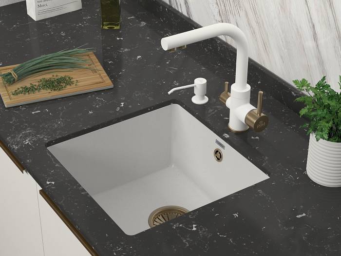 Paulmark Rein Дозатор для жидкого мыла встраиваемый латунь, цвет: белый матовый D002-431