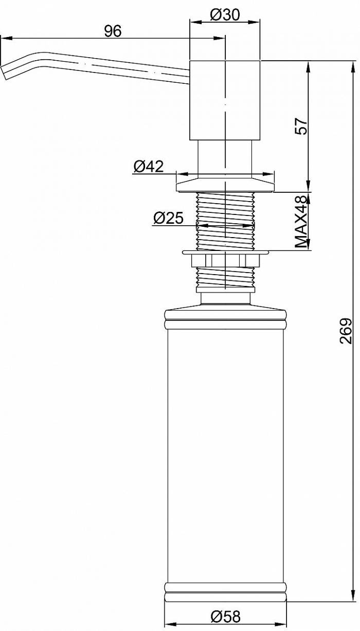 Paulmark Rein Дозатор для жидкого мыла встраиваемый латунь, цвет: серый D002-310