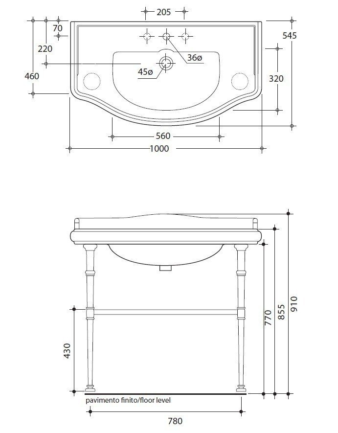 Kerasan Retro Консоль 100x54 см, под раковину на 100 см, с полкой, цвет: Bronzo 730093