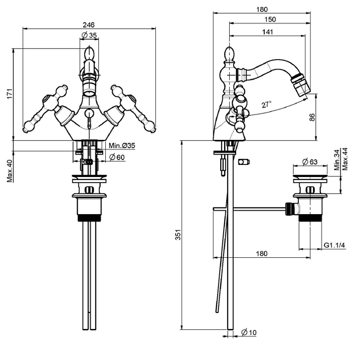 Fima Carlo Frattini Epoque Смеситель для биде, цвет: бронза античная F5062BR