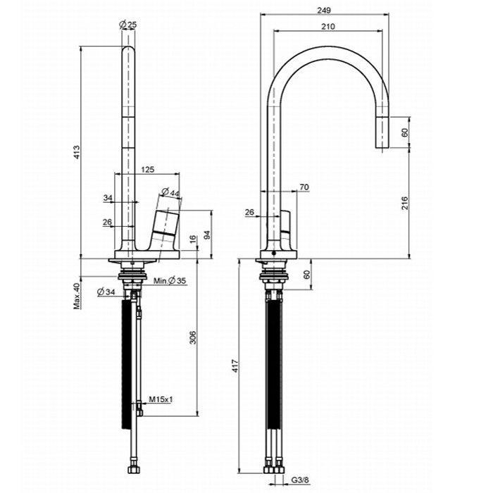 Fima Carlo Frattini Kitchen Fluid Смеситель для кухни, цвет: хром F7028CR