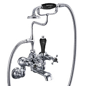 Burlington Claremont Смеситель для ванны с ручным душем и держателем, цвет: хром/черный глянец CLR17A-QT BLA