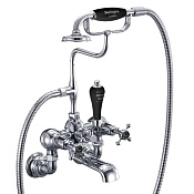 Burlington Claremont Смеситель для ванны с ручным душем и держателем, цвет: хром/черный глянец CLR17-QT BLA