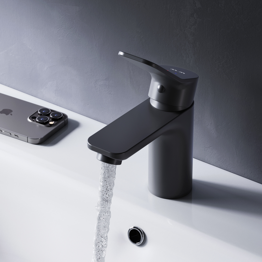 Am.Pm X-Joy Смеситель для раковины на 1 отверстие, без д/к, длина излива 10 см, цвет: черный матовый F85A02122