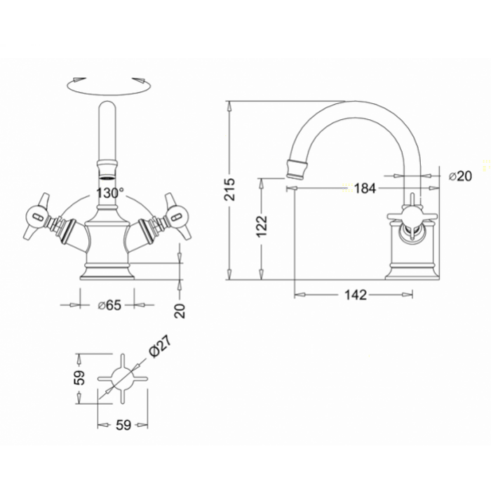 Burlington Arcade Смеситель для раковины на 1 отв, излив 12,2h см, без ручек, цвет: хром глянцевый ARC 2014 CHR