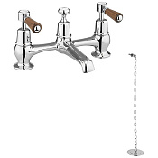 Burlington Bridge Смеситель для раковины на 2 отв, излив 2,2h см, с пробкой, цвет: хром/орех глянец KE10-QT WAL