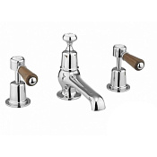 Burlington Bridge Смеситель для раковины на 3 отверстия, излив 2,2h см, цвет: хром/орех глянец KE12-QT WAL