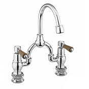 Burlington Bridge Смеситель для раковины на 2 отверстия, излив 20h см, цвет: хром/орех глянцевый KE27-QT WAL