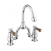 Burlington Bridge Смеситель для раковины на 2 отверстия, излив 21h см, цвет: хром/орех глянцевый KE28-QT WAL