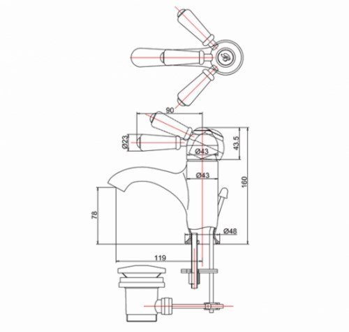 Burlington Chelsea Curved Смеситель для раковины на 1 отв, излив 7,8h см, цвет: хром/белый глянец CH22