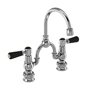 Burlington Kensington Смеситель для раковины на 2 отверстия, излив 20h см, цвет: хром/черный глянец KER27-QT BLA