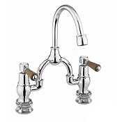 Burlington Regent Смеситель для раковины на 2 отверстия, излив 21h см, цвет: хром/орех глянцевый KER28-QT WAL