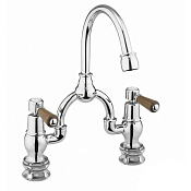 Burlington Regent Смеситель для раковины на 2 отверстия, излив 20h см, цвет: хром/орех глянцевый KER27-QT WAL