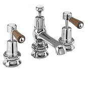 Burlington Regent Смеситель для раковины на 3 отверстия, излив 2,2h см, цвет: хром/орех глянец KER12-QT WAL