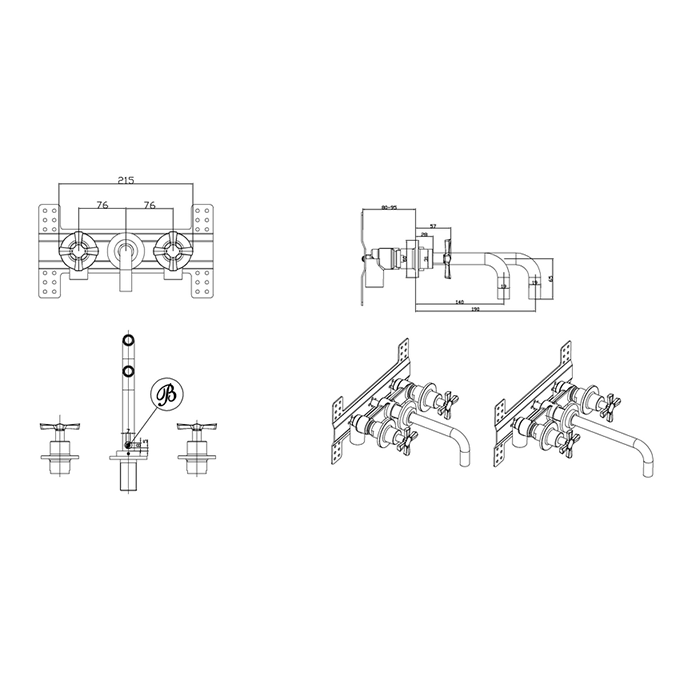 Burlington Riviera Смеситель для раковины, внешняя часть, излив 19 см, цвет: золото глянцевое RIV1 GOLD