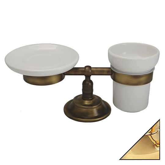 Migliore Mirella Мыльница со стаканом керамическая, настольная, цвет: золото 17325