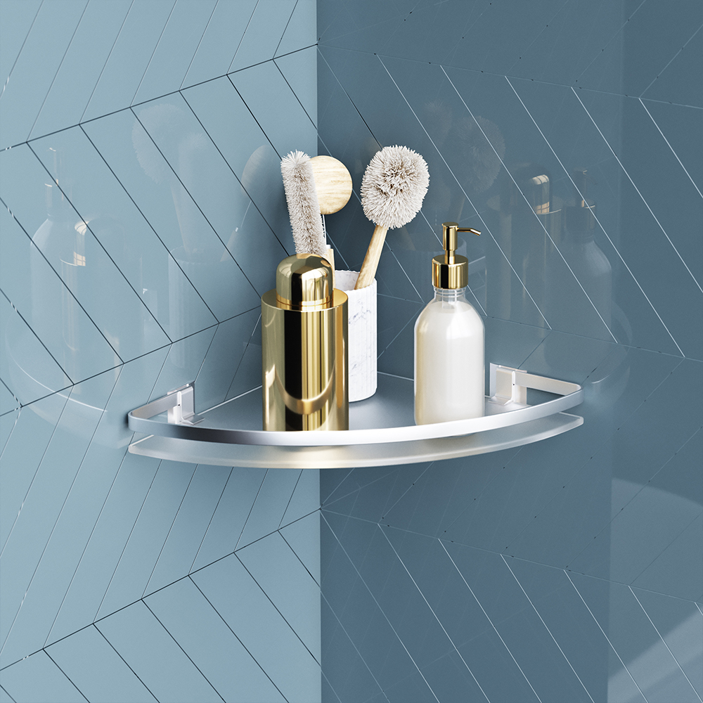 Am.Pm Sense L Полка подвесная 34 см, угловая, цвет: серебро матовое A7456100