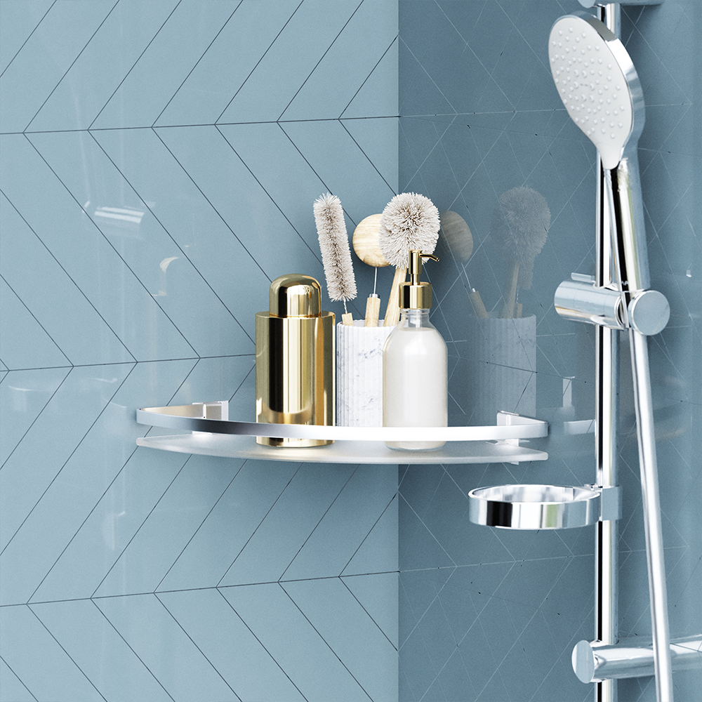 Am.Pm Sense L Полка подвесная 34 см, угловая, цвет: серебро матовое A7456100