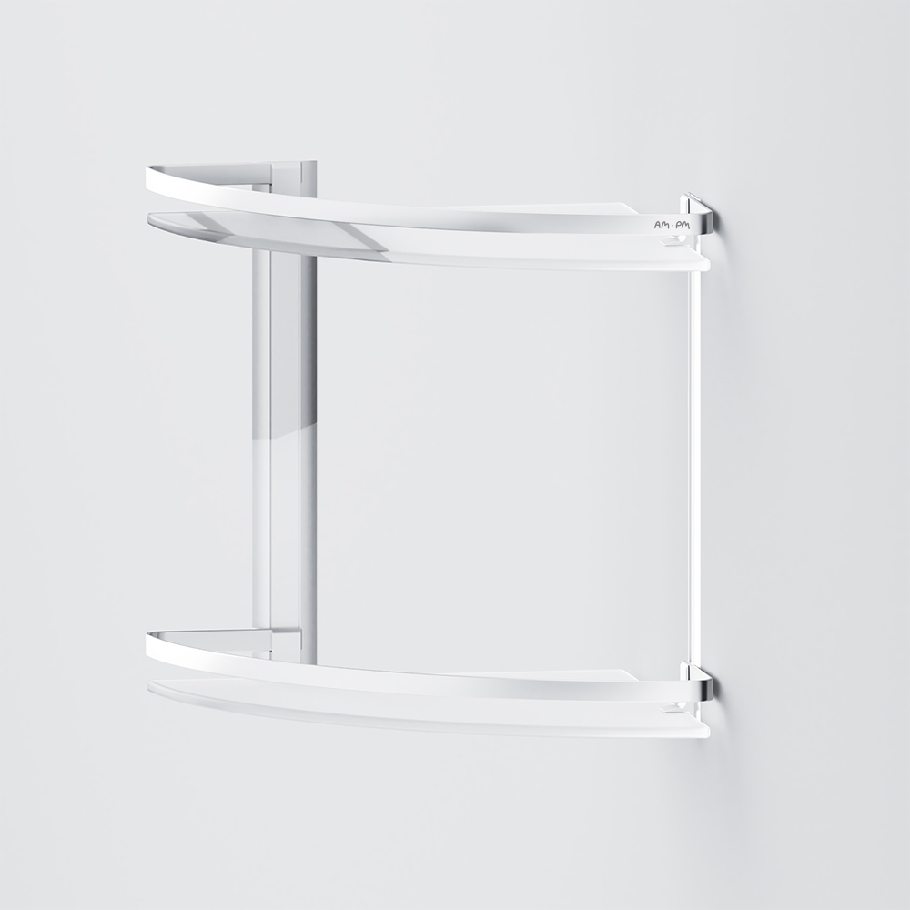 Am.Pm Sense L Полка подвесная 34 см, угловая двухъярусная, цвет: серебро матовое A7456200