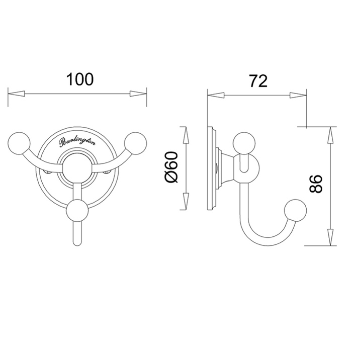 Burlington Black Крючок для полотенец тройной, подвесной, цвет: хром/орех глянцевый A47 WAL