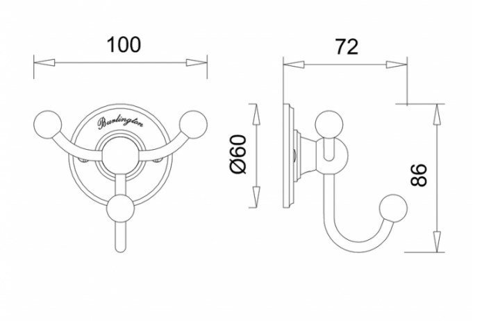 Burlington Classic Крючок для полотенец тройной, подвесной, цвет: хром глянцевый A47 CHR