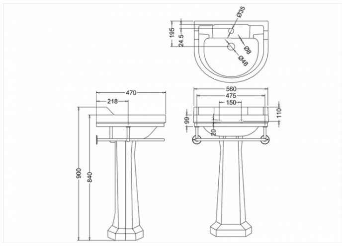 Burlington Edwardian Полотенцедержатель для раковины 56 см, цвет: хром глянцевый T4 CHR