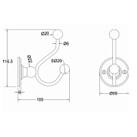 Burlington Gold Крючок для полотенец двойной, подвесной, цвет: золото глянцевое A4 GOLD