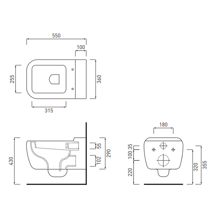 Cielo Shui Унитаз подвесной 36х55хh29 см, с креплениями, цвет: серый SHVSBBR