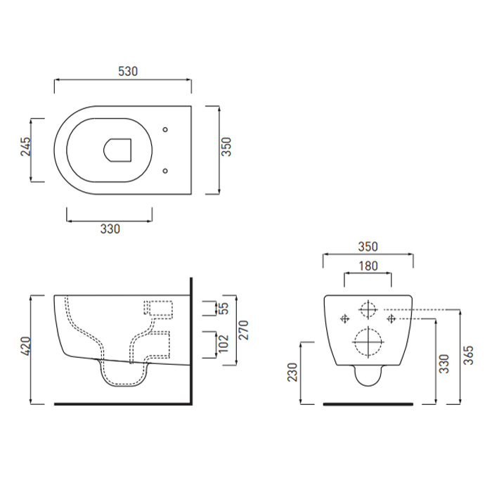 Cielo Smile Унитаз подвесной 34х53хh27 см, безободковый, цвет: глянцевый белый SMVSNWK