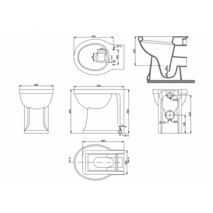 Burlington Arcade Чаша для пристенного унитаза, воронка-водоворот 36,5х52 см, цвет: белый глянцевый ARC6