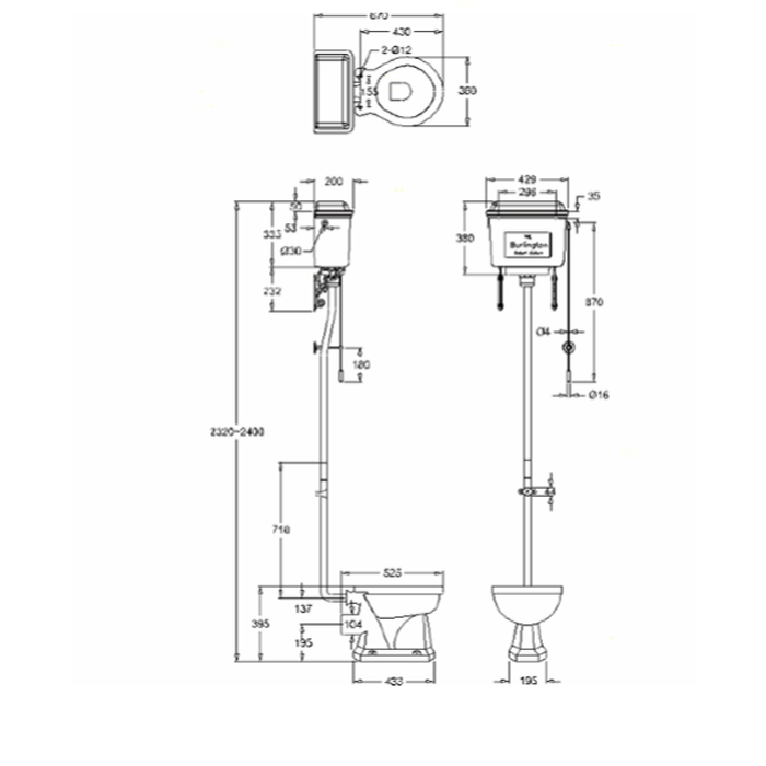 Burlington Classic Чаша для напольного унитаза, воронка-водоворот 38х74 см, цвет: белый глянцевый P2