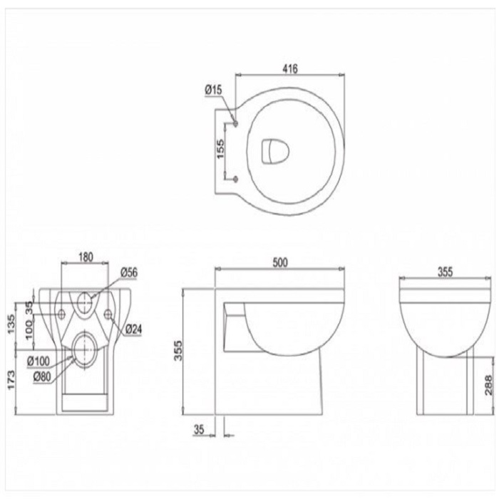 Burlington Classic Чаша для подвесного унитаза, воронка-водоворот 35,5х50 см, цвет: белый глянцевый P10
