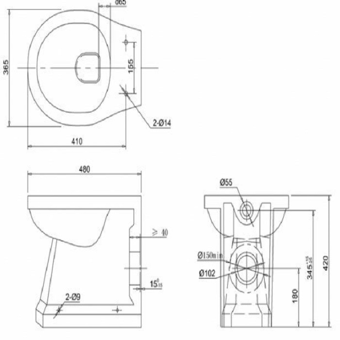 Burlington Classic Чаша для приставного унитаза, воронка-водоворот 36,5х48 см, цвет: белый глянцевый P14